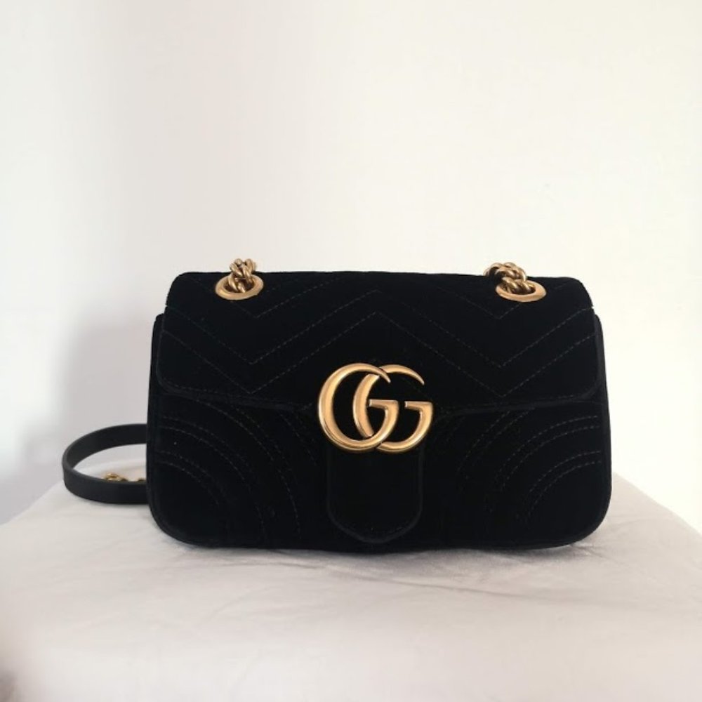 GUCCI Black Velvet Mini Marmont 2.0 Bag - Picture 1 of 15